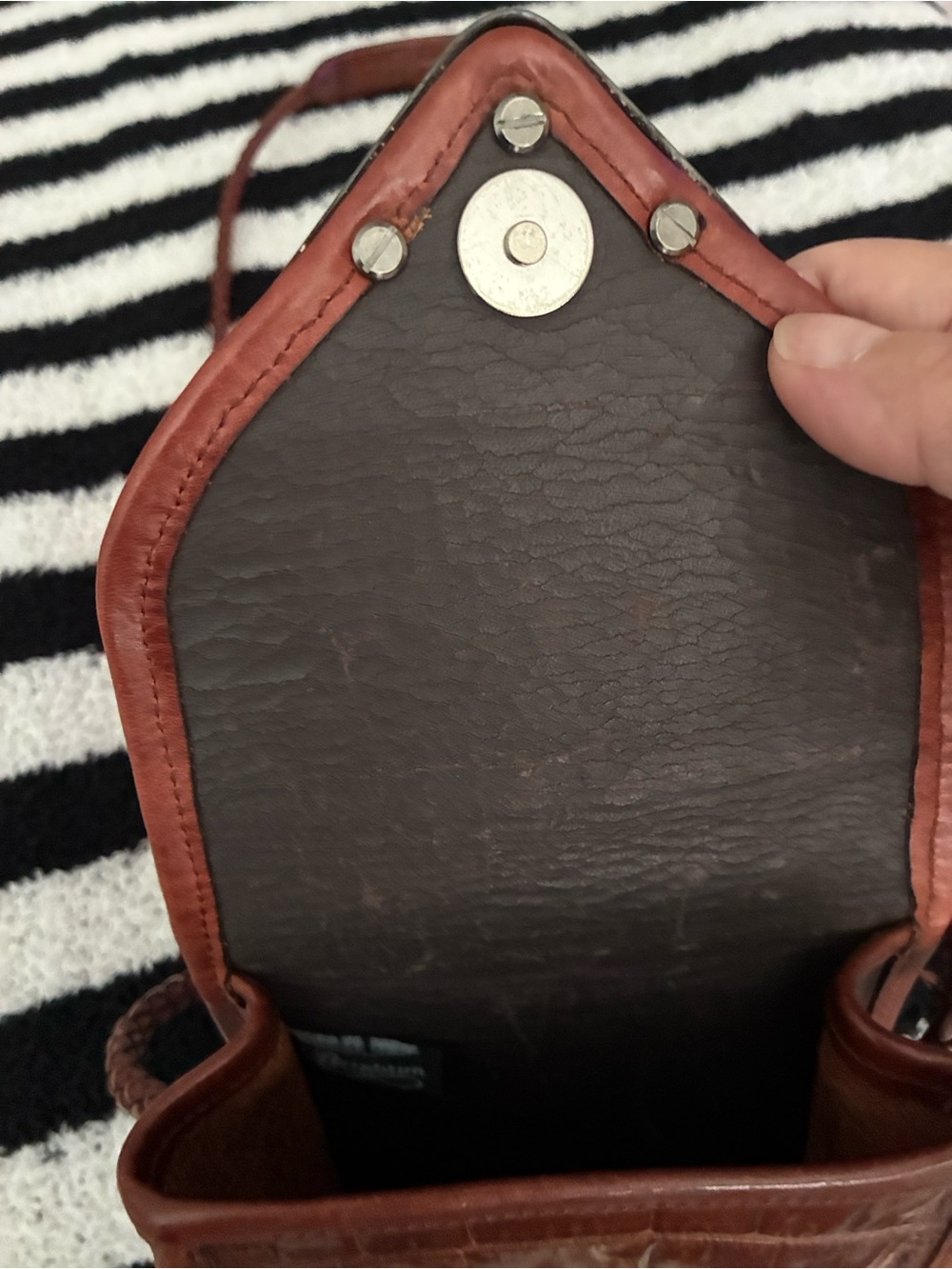 Brighton Cognac Brown Leather Basket Weave Crocodile Stamp  Mini Crossbody EUC - Picture 6 of 10